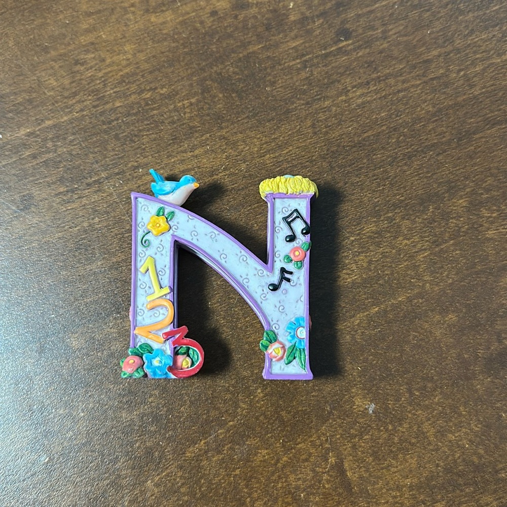 Mary Engelbreit Decorative Letter 'N' with Floral and Musical Accents Vintage
